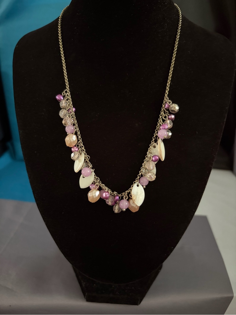 Handmade Purple Bead and Shell Charm Necklace - Women Jewelry